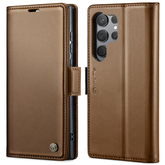 Pour Samsung Galaxy S23 Ultra 5G CaseMe 023 Boucle Papillon Litchi Texture RFID Étui de téléphone en cuir antivol (Marron)