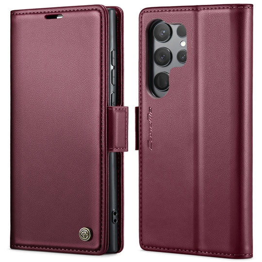 Pour Samsung Galaxy S23 Ultra 5G CaseMe 023 Boucle Papillon Litchi Texture RFID Étui de téléphone en cuir antivol (vin rouge)