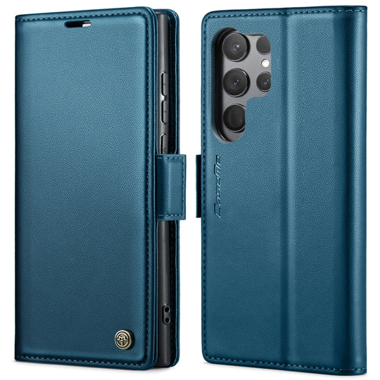 Pour Samsung Galaxy S23 Ultra 5G CaseMe 023 Boucle Papillon Litchi Texture RFID Étui de téléphone en cuir antivol (Bleu)