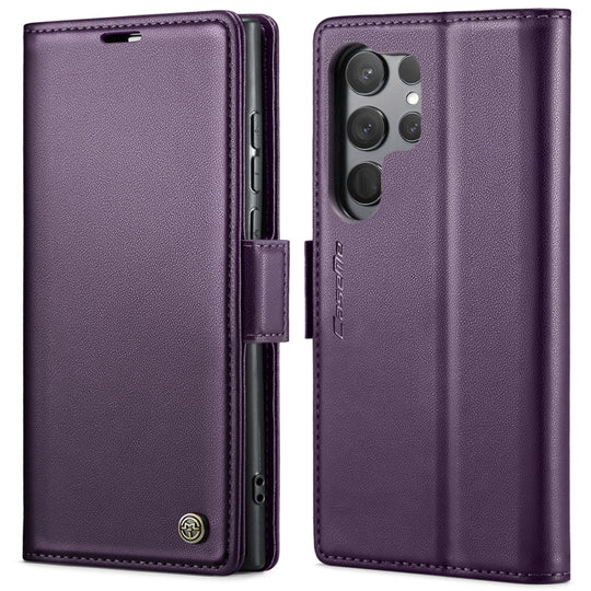 Pour Samsung Galaxy S23 Ultra 5G CaseMe 023 Boucle Papillon Litchi Texture RFID Étui de téléphone en cuir antivol (Violet nacré)