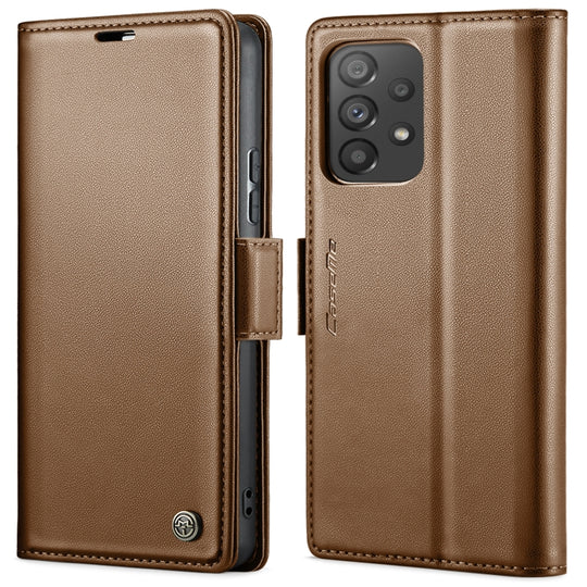 Pour Samsung Galaxy A53 CaseMe 023 Boucle Papillon Litchi Texture RFID Étui de téléphone en cuir antivol (Marron)