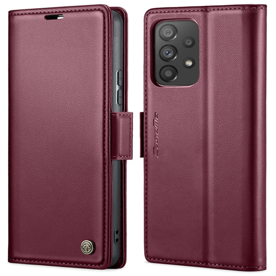 Pour Samsung Galaxy A53 CaseMe 023 Boucle Papillon Litchi Texture RFID Étui de téléphone en cuir antivol (vin rouge)