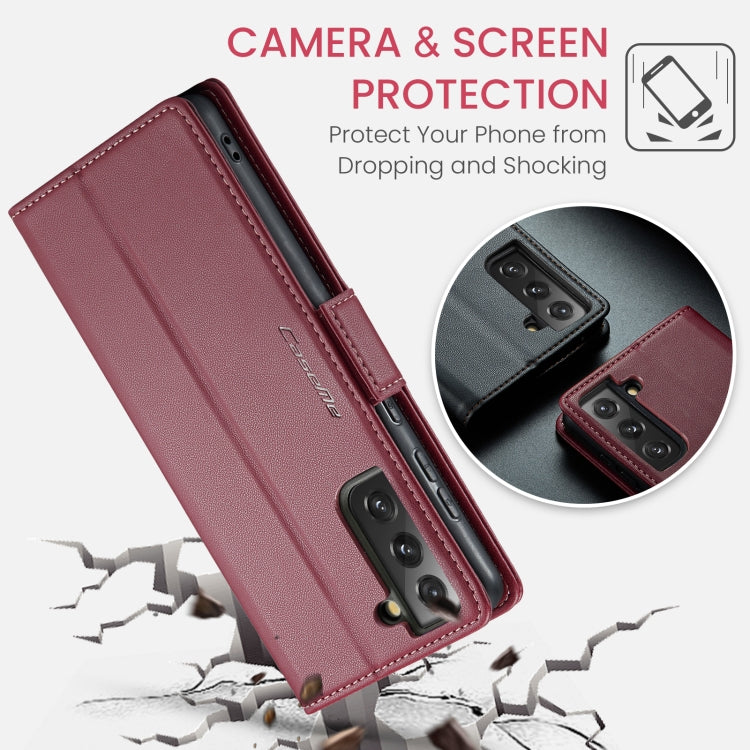 For Samsung Galaxy S21 FE 5G CaseMe 023 Butterfly Buckle Litchi Texture RFID Anti-theft Leather Phone Case(Wine Red) - Galaxy Phone Cases by CaseMe | Online Shopping UK | buy2fix
