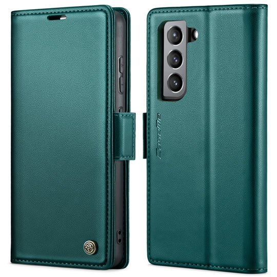 For Samsung Galaxy S21 FE 5G CaseMe 023 Butterfly Buckle Litchi Texture RFID Anti-theft Leather Phone Case(Pearly Blue)