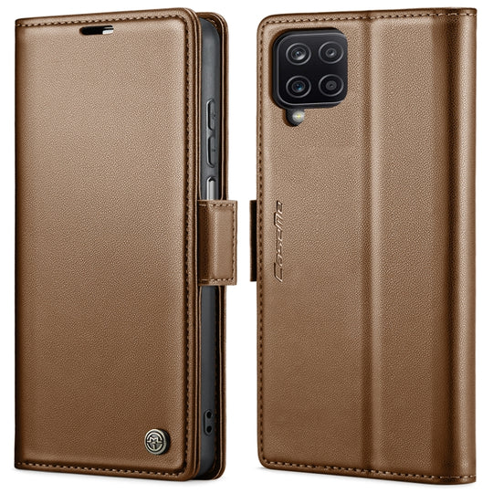 For Samsung Galaxy A12 5G CaseMe 023 Butterfly Buckle Litchi Texture RFID Anti-theft Leather Phone Case(Brown)