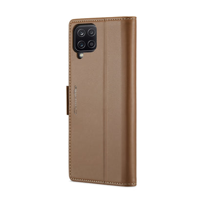 For Samsung Galaxy A12 5G CaseMe 023 Butterfly Buckle Litchi Texture RFID Anti-theft Leather Phone Case(Brown) by CaseMe