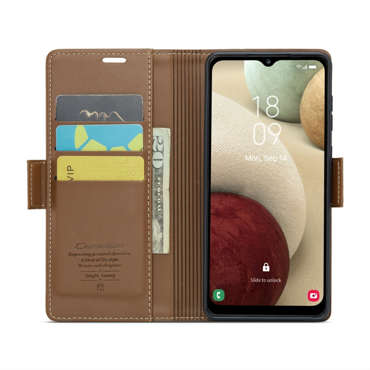 For Samsung Galaxy A12 5G CaseMe 023 Butterfly Buckle Litchi Texture RFID Anti-theft Leather Phone Case(Brown) by CaseMe