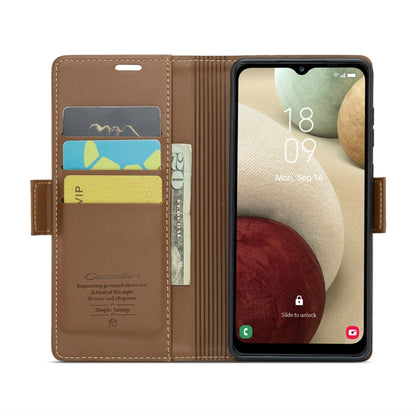 For Samsung Galaxy A12 5G CaseMe 023 Butterfly Buckle Litchi Texture RFID Anti-theft Leather Phone Case(Brown) by CaseMe