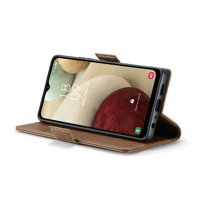 For Samsung Galaxy A12 5G CaseMe 023 Butterfly Buckle Litchi Texture RFID Anti-theft Leather Phone Case(Brown) by CaseMe