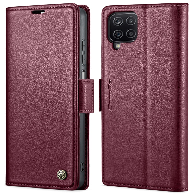 For Samsung Galaxy A12 5G CaseMe 023 Butterfly Buckle Litchi Texture RFID Anti-theft Leather Phone Case(Wine Red) by CaseMe