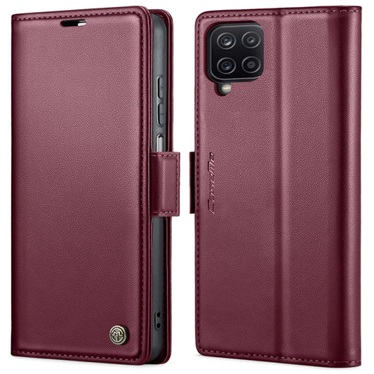 For Samsung Galaxy A12 5G CaseMe 023 Butterfly Buckle Litchi Texture RFID Anti-theft Leather Phone Case(Wine Red) by CaseMe