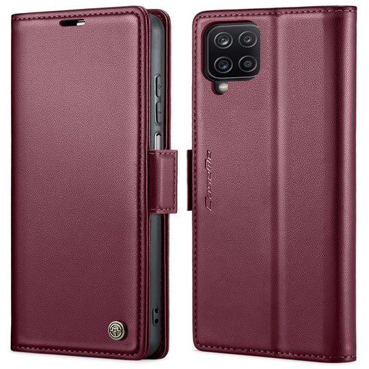 For Samsung Galaxy A12 5G CaseMe 023 Butterfly Buckle Litchi Texture RFID Anti-theft Leather Phone Case(Wine Red)