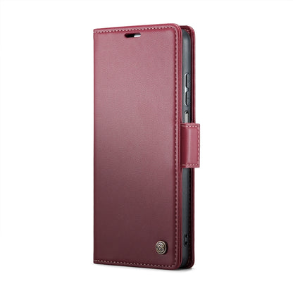 For Samsung Galaxy A12 5G CaseMe 023 Butterfly Buckle Litchi Texture RFID Anti-theft Leather Phone Case(Wine Red) by CaseMe