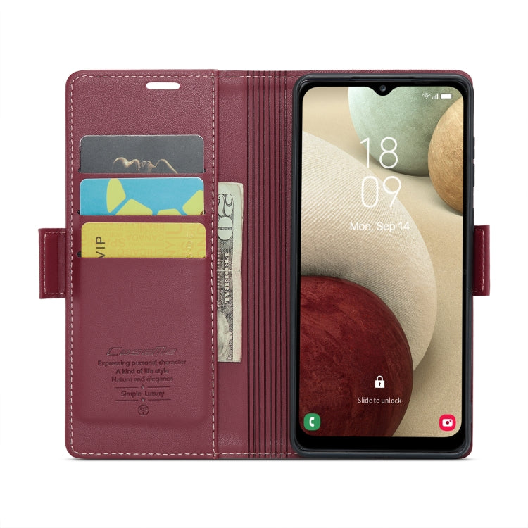 For Samsung Galaxy A12 5G CaseMe 023 Butterfly Buckle Litchi Texture RFID Anti-theft Leather Phone Case(Wine Red) by CaseMe