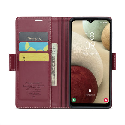 For Samsung Galaxy A12 5G CaseMe 023 Butterfly Buckle Litchi Texture RFID Anti-theft Leather Phone Case(Wine Red) by CaseMe