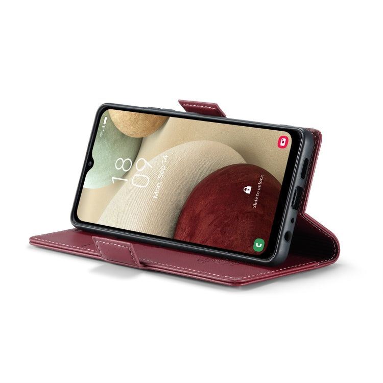 For Samsung Galaxy A12 5G CaseMe 023 Butterfly Buckle Litchi Texture RFID Anti-theft Leather Phone Case(Wine Red) by CaseMe