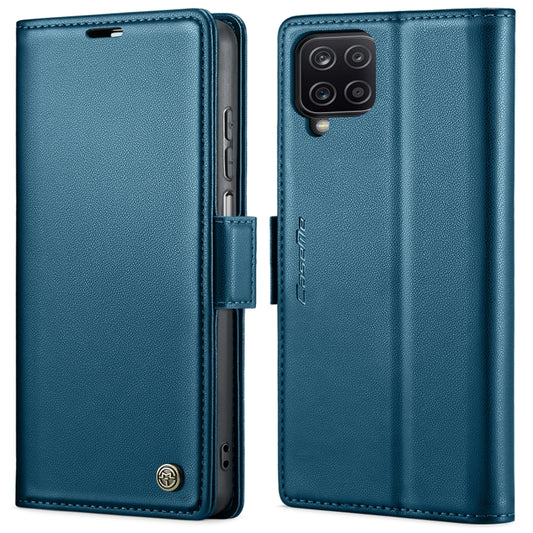 For Samsung Galaxy A12 5G CaseMe 023 Butterfly Buckle Litchi Texture RFID Anti-theft Leather Phone Case(Blue) by CaseMe