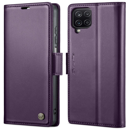 For Samsung Galaxy A12 5G CaseMe 023 Butterfly Buckle Litchi Texture RFID Anti-theft Leather Phone Case(Pearly Purple)