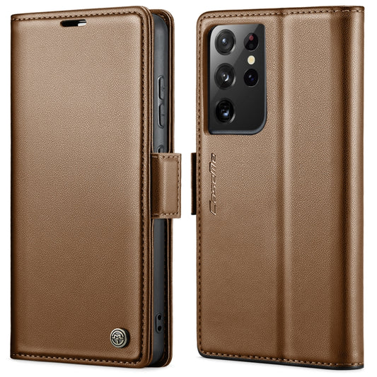 For Samsung Galaxy S21 Ultra 5G CaseMe 023 Butterfly Buckle Litchi Texture RFID Anti-theft Leather Phone Case(Brown) - Galaxy S21 Ultra 5G Cases by CaseMe | Online Shopping UK | buy2fix