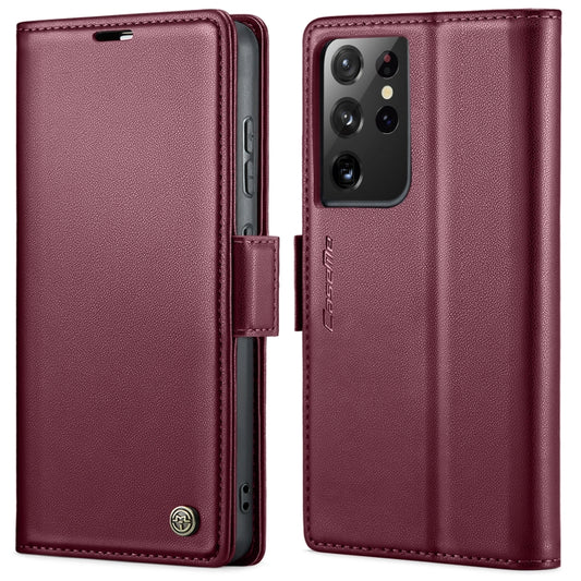 For Samsung Galaxy S21 Ultra 5G CaseMe 023 Butterfly Buckle Litchi Texture RFID Anti-theft Leather Phone Case(Wine Red) - Galaxy S21 Ultra 5G Cases by CaseMe | Online Shopping UK | buy2fix
