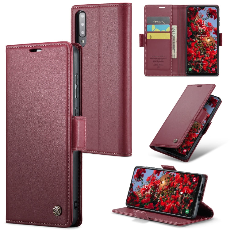 For Samsung Galaxy A30s / A50s / A50 CaseMe 023 Butterfly Buckle Litchi Texture RFID Anti-theft Leather Phone Case(Wine Red) by CaseMe