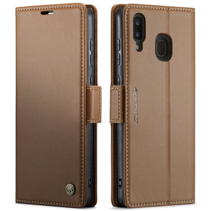 For Samsung Galaxy A40 CaseMe 023 Butterfly Buckle Litchi Texture RFID Anti-theft Leather Phone Case(Brown) by CaseMe