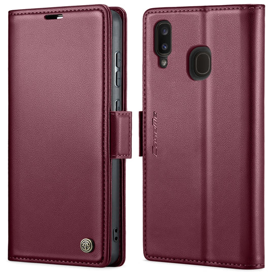 For Samsung Galaxy A40 CaseMe 023 Butterfly Buckle Litchi Texture RFID Anti-theft Leather Phone Case(Wine Red)