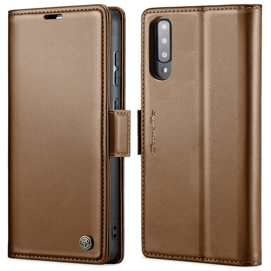 For Samsung Galaxy A70/A70s CaseMe 023 Butterfly Buckle Litchi Texture RFID Anti-theft Leather Phone Case(Brown) - Galaxy Phone Cases by CaseMe | Online Shopping UK | buy2fix
