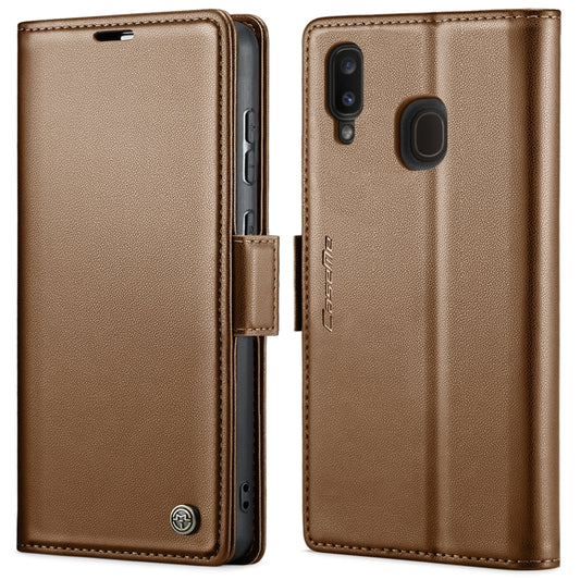 For Samsung Galaxy A20/A30/M10s CaseMe 023 Butterfly Buckle Litchi Texture RFID Anti-theft Leather Phone Case(Brown) by CaseMe
