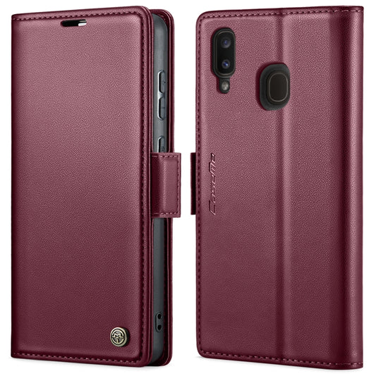 For Samsung Galaxy A20/A30/M10s CaseMe 023 Butterfly Buckle Litchi Texture RFID Anti-theft Leather Phone Case(Wine Red) by CaseMe