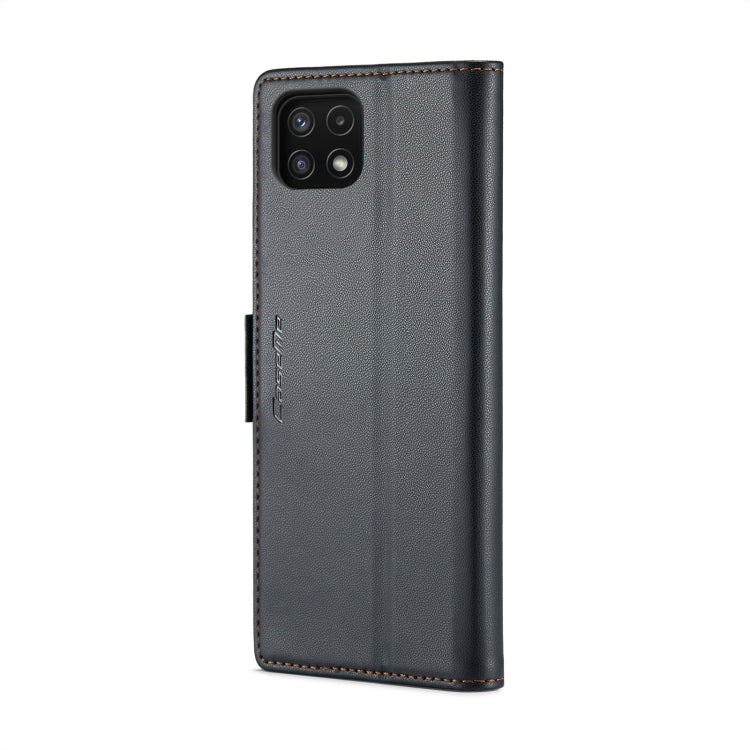 For Samsung Galaxy A22 5G CaseMe 023 Butterfly Buckle Litchi Texture RFID Anti-theft Leather Phone Case(Black) by CaseMe