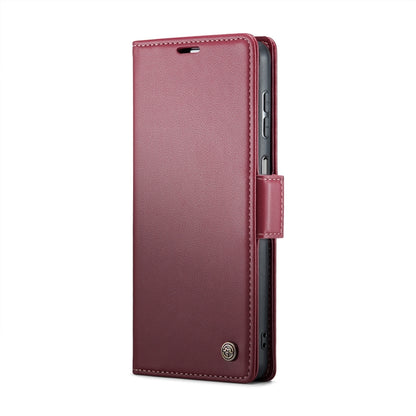 For Samsung Galaxy A22 5G CaseMe 023 Butterfly Buckle Litchi Texture RFID Anti-theft Leather Phone Case(Wine Red) by CaseMe