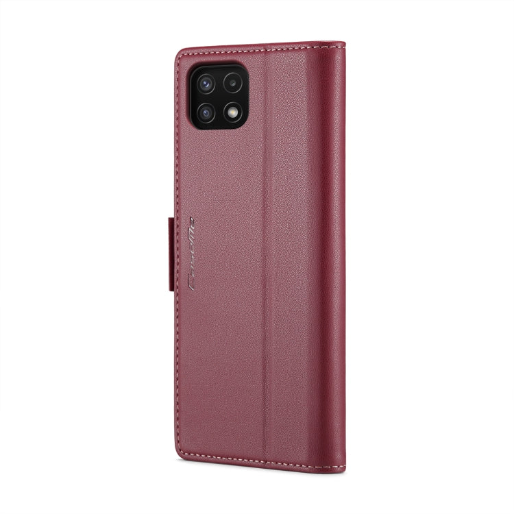 For Samsung Galaxy A22 5G CaseMe 023 Butterfly Buckle Litchi Texture RFID Anti-theft Leather Phone Case(Wine Red) by CaseMe
