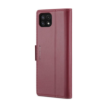 For Samsung Galaxy A22 5G CaseMe 023 Butterfly Buckle Litchi Texture RFID Anti-theft Leather Phone Case(Wine Red) by CaseMe