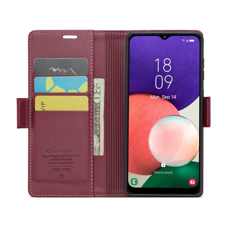 For Samsung Galaxy A22 5G CaseMe 023 Butterfly Buckle Litchi Texture RFID Anti-theft Leather Phone Case(Wine Red) by CaseMe