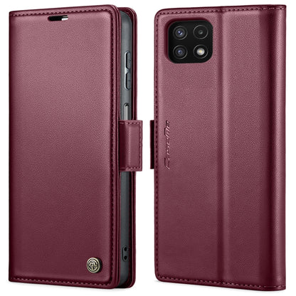 For Samsung Galaxy A22 5G CaseMe 023 Butterfly Buckle Litchi Texture RFID Anti-theft Leather Phone Case(Wine Red) by CaseMe