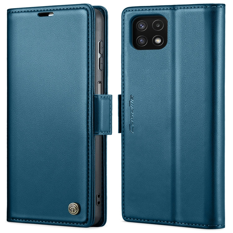 For Samsung Galaxy A22 5G CaseMe 023 Butterfly Buckle Litchi Texture RFID Anti-theft Leather Phone Case(Blue) by CaseMe