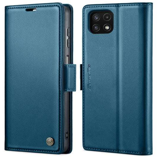 For Samsung Galaxy A22 5G CaseMe 023 Butterfly Buckle Litchi Texture RFID Anti-theft Leather Phone Case(Blue) by CaseMe