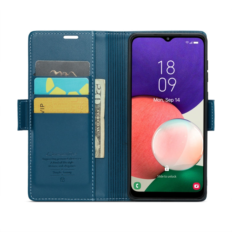 For Samsung Galaxy A22 5G CaseMe 023 Butterfly Buckle Litchi Texture RFID Anti-theft Leather Phone Case(Blue) by CaseMe
