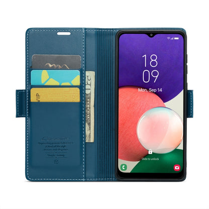 For Samsung Galaxy A22 5G CaseMe 023 Butterfly Buckle Litchi Texture RFID Anti-theft Leather Phone Case(Blue) by CaseMe