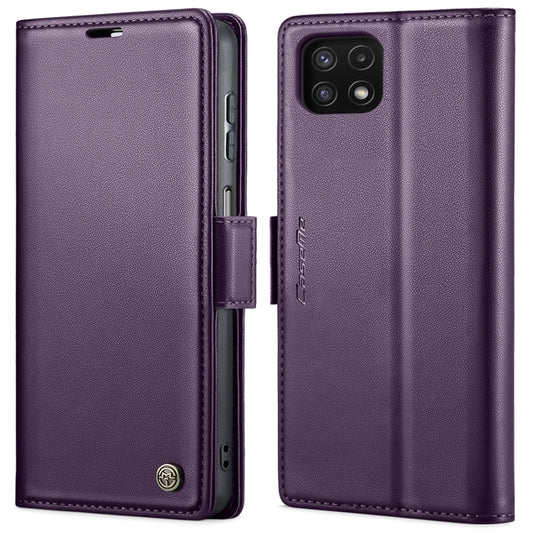 For Samsung Galaxy A22 5G CaseMe 023 Butterfly Buckle Litchi Texture RFID Anti-theft Leather Phone Case(Pearly Purple) by CaseMe