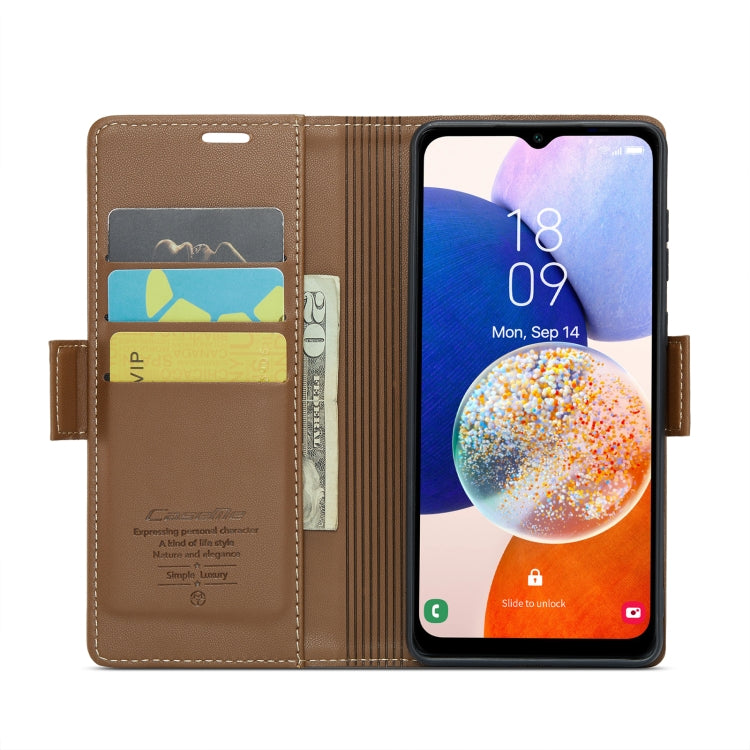 For Samsung Galaxy A14 4G/5G CaseMe 023 Butterfly Buckle Litchi Texture RFID Anti-theft Leather Phone Case(Brown) by CaseMe