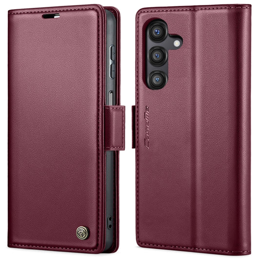 For Samsung Galaxy A14 4G/5G CaseMe 023 Butterfly Buckle Litchi Texture RFID Anti-theft Leather Phone Case(Wine Red) by CaseMe