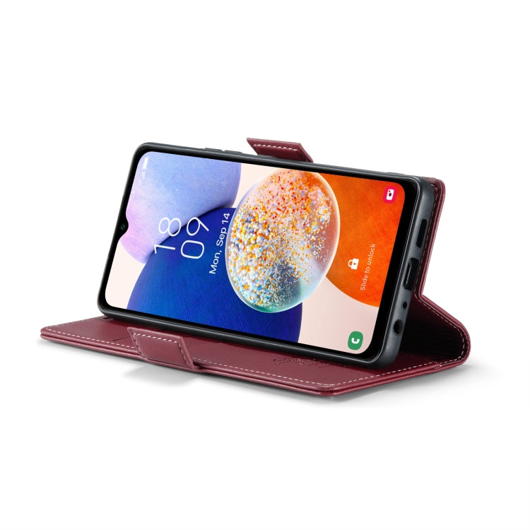 For Samsung Galaxy A14 4G/5G CaseMe 023 Butterfly Buckle Litchi Texture RFID Anti-theft Leather Phone Case(Wine Red) by CaseMe