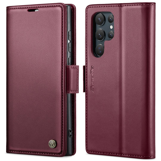 For Samsung Galaxy S24 Ultra CaseMe 023 Butterfly Buckle Litchi Texture RFID Anti-theft Leather Phone Case(Wine Red)