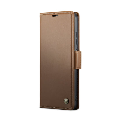 For Samsung Galaxy A05s CaseMe 023 Butterfly Buckle Litchi Texture RFID Anti-theft Leather Phone Case(Brown) by CaseMe