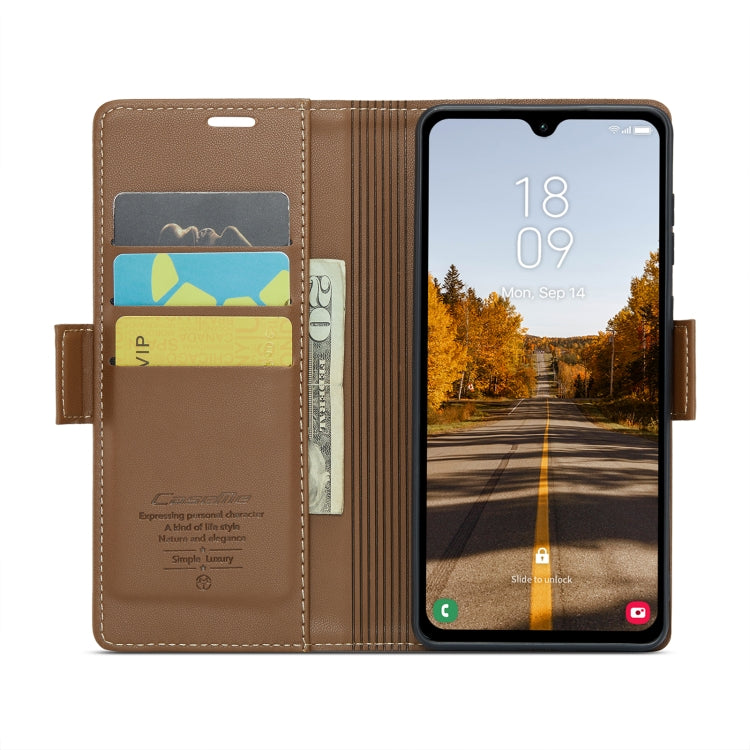 For Samsung Galaxy A05s CaseMe 023 Butterfly Buckle Litchi Texture RFID Anti-theft Leather Phone Case(Brown) by CaseMe
