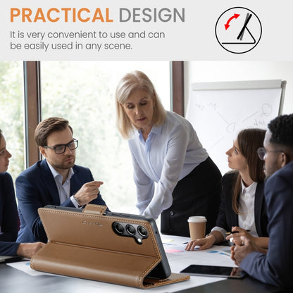 For Samsung Galaxy A05s CaseMe 023 Butterfly Buckle Litchi Texture RFID Anti-theft Leather Phone Case(Brown) by CaseMe