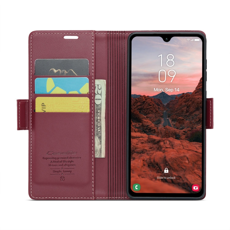 For Samsung Galaxy A05s CaseMe 023 Butterfly Buckle Litchi Texture RFID Anti-theft Leather Phone Case(Wine Red) by CaseMe