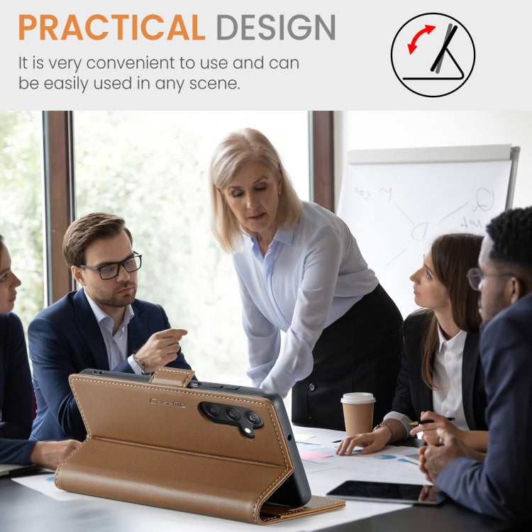 For Samsung Galaxy A25 5G CaseMe 023 Butterfly Buckle Litchi Texture RFID Anti-theft Leather Phone Case(Brown) by CaseMe